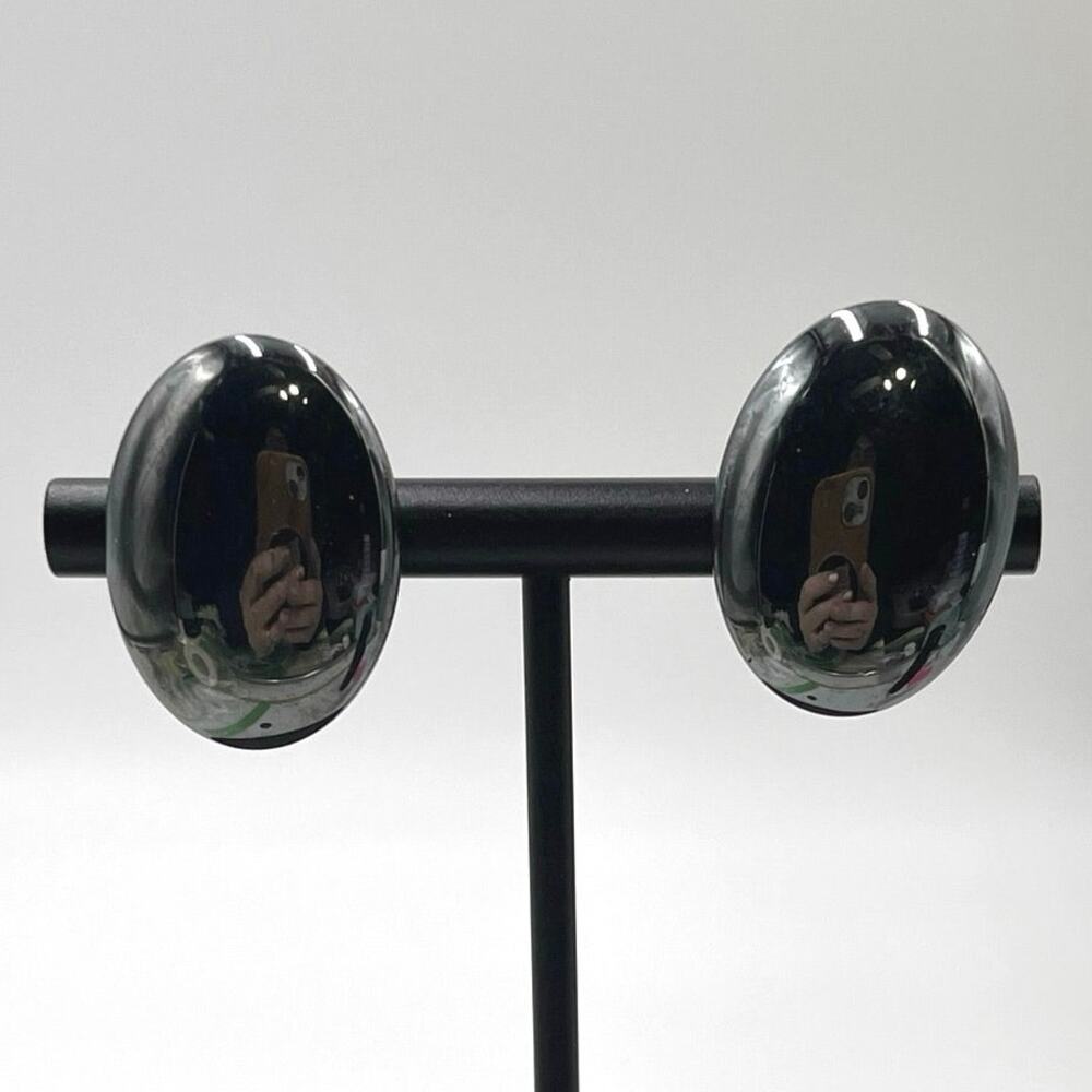 Margo Morrison Shiny Black Smooth Cabochon Hematite Sterling Silver Clip Earring